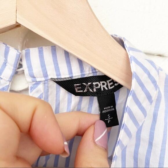 EXPRESS striped ruffle blue white blouse size S - Picture 4 of 7